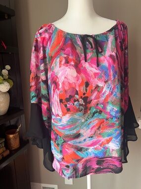 Bob Mackie Pink Multi-Color Abstract Blouse